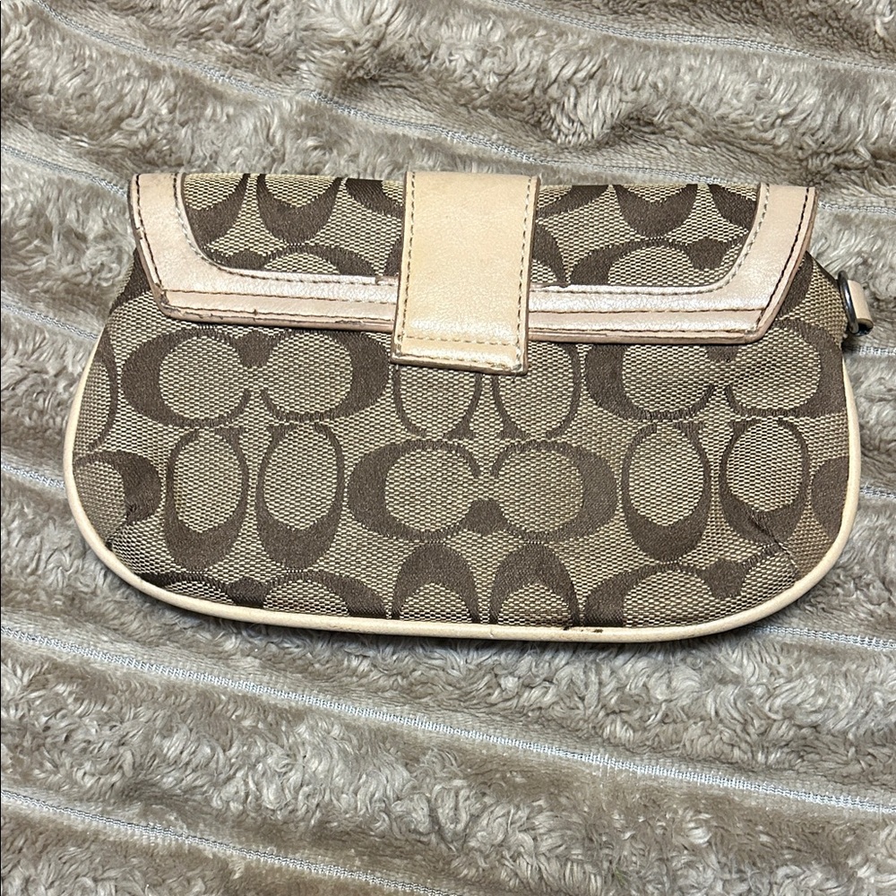 Coach Beige and Brown Signature Wristlet - Picture 2 of 4